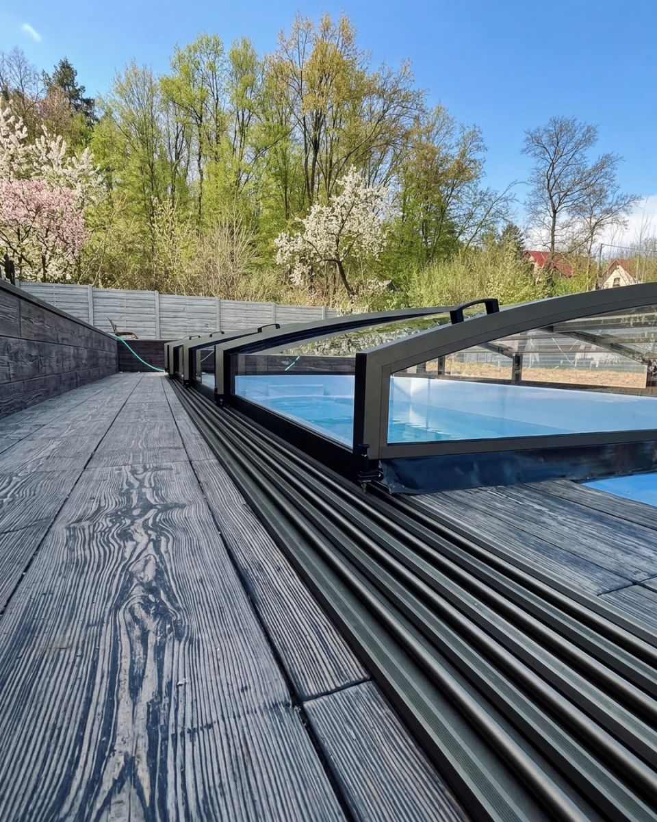 dřevo kolem bazénu